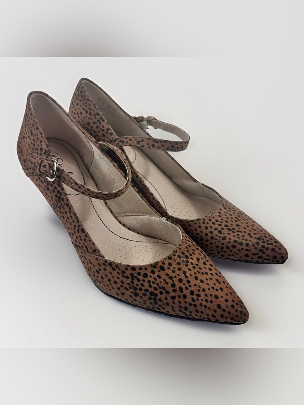LifeStride Sandrine Mary Jane Pumps 9M Leopard Print Pointed Toe Flex Comfort